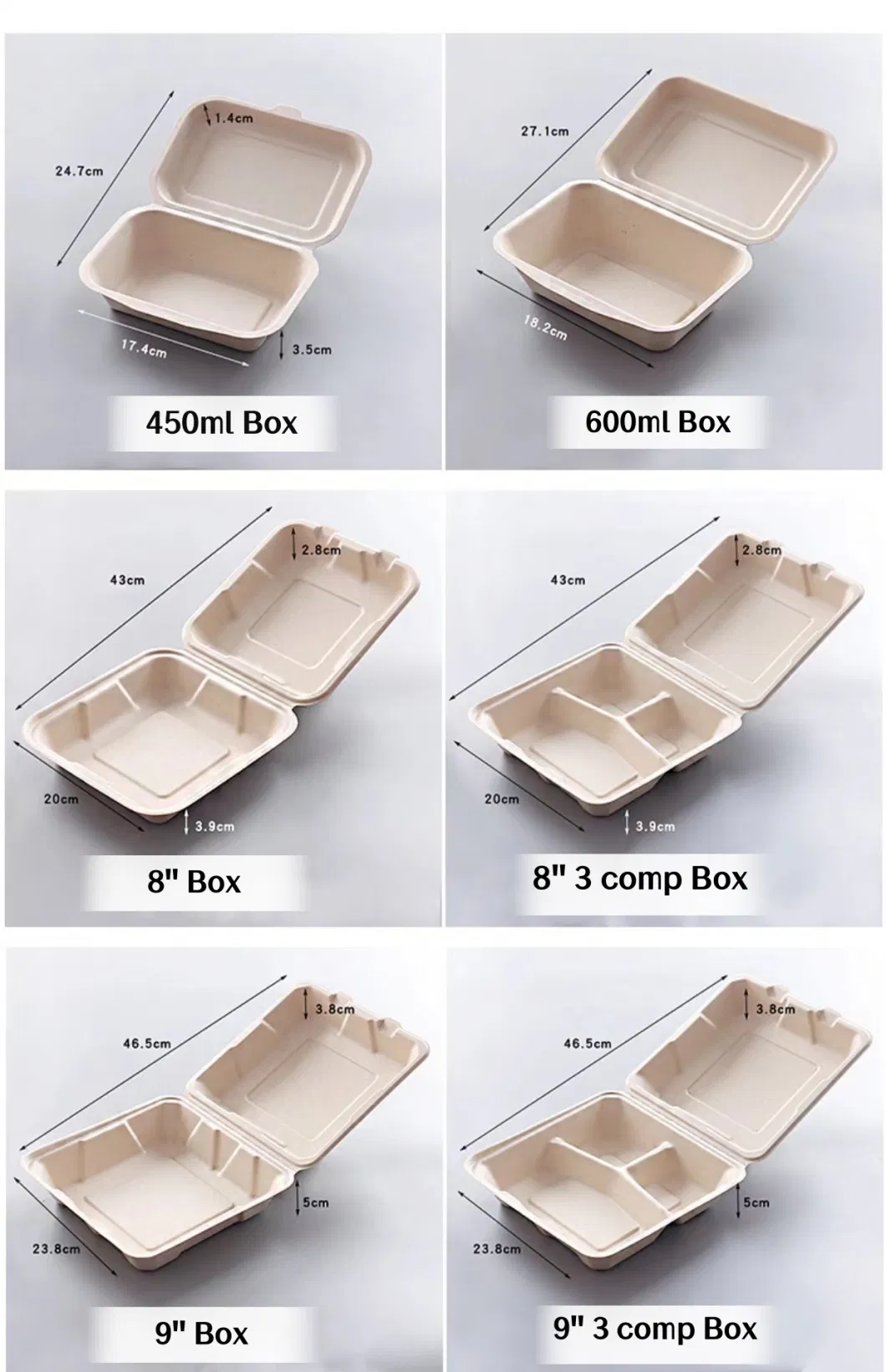 Bagasse Tableware Biodegradable Food Container Sugarcane Lunch Box Salad Bowl Sushi Tray Plate Take Away Food Packaging
