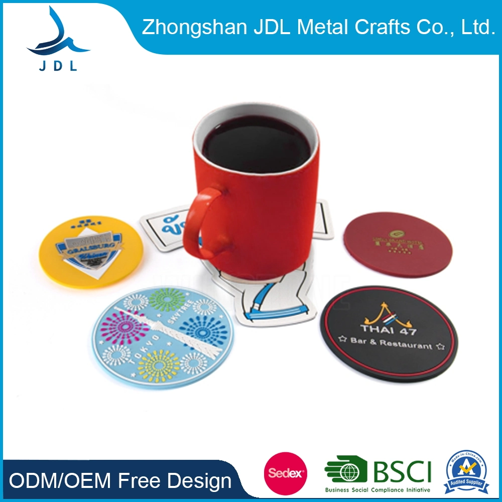 Wholesale Round Key Chain Plastic and Book Ends Soft Silicone Cup Tablemat for Drink PVC Rubber Coaster Kitchen Items